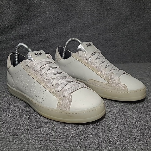 P448 John Low Top Sneakers Metallic Silver White Women's EU 40/ US 9.5 -10 - Picture 3 of 16